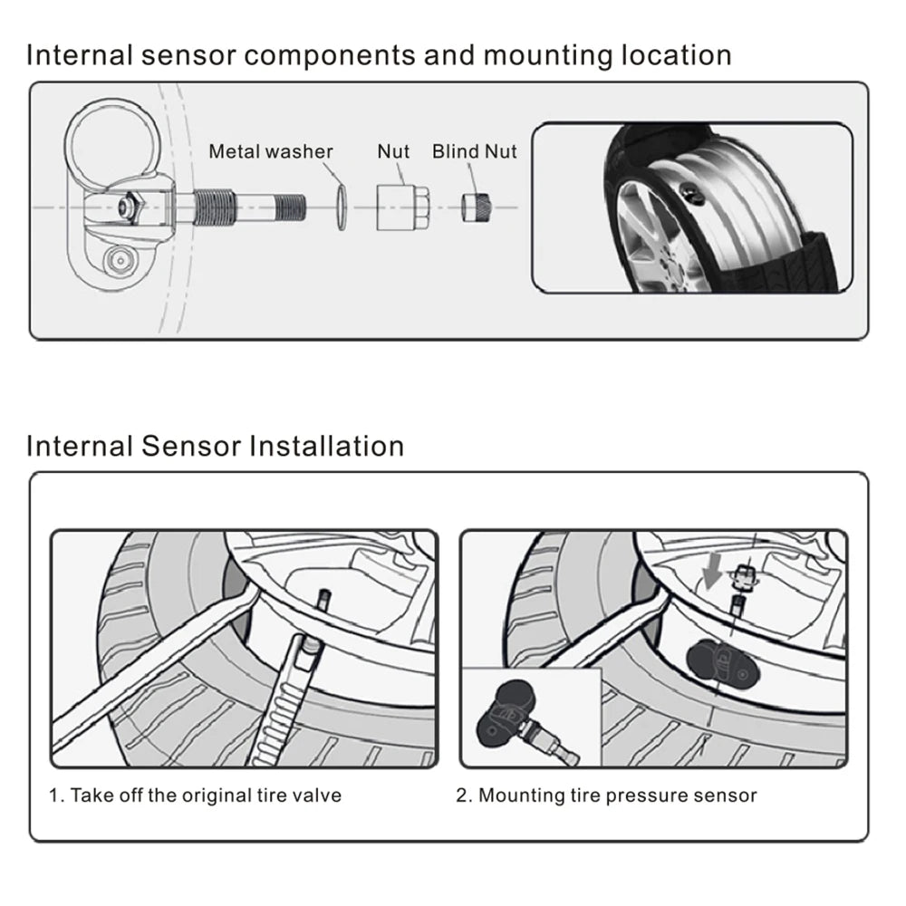 LED Display 4 External Built-in Sensors Solar Power TPMS Car Tire
