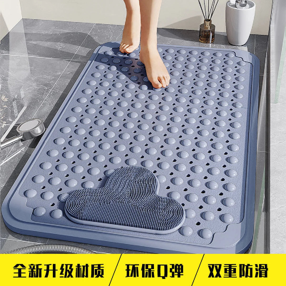 Non-Slip Shower Bath Mat with Massage Particles, Strong Suction Cup Bathroom Floor Mat, Quick Drain Waterproof Safety Mat for Sh Zpaxo 400MMx700MM Blue