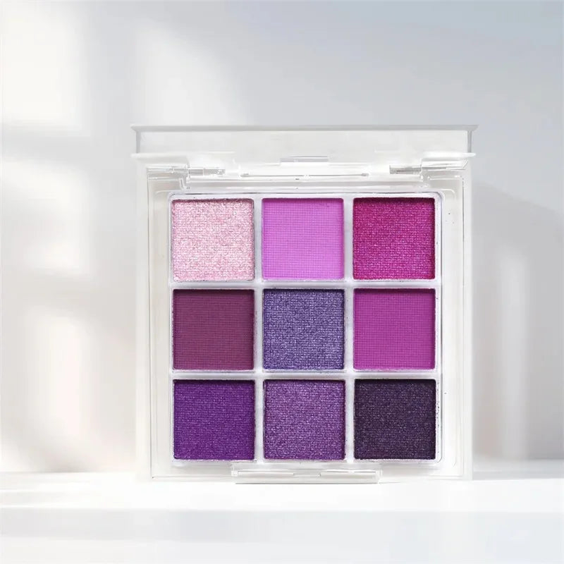 9 Colors Glitter Eyeshadow Palette Purple Pearlescent Matte Eye