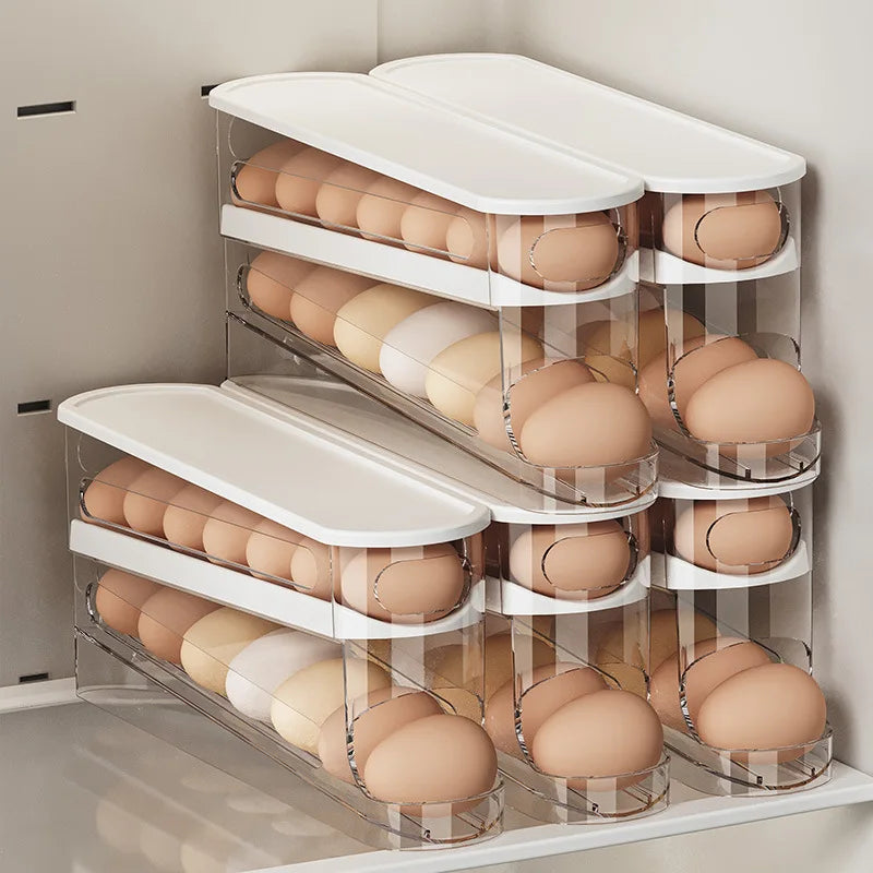 Auto-Rotating Clear Egg Holder | 2-Layer Fridge Organizer, Freshness PET/PP Storage | Space-Saving Kitchen Essentials Zpaxo