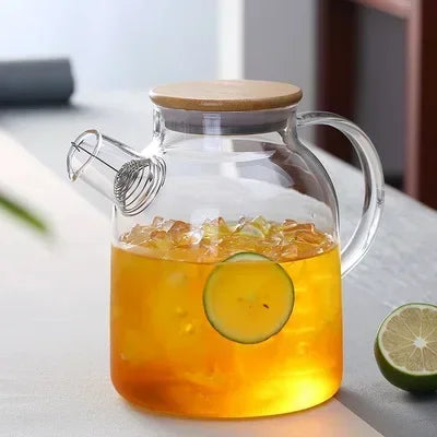 1/1.8L Transparent Borosilicate Glass Teapot Heat-Resistant Large Clear Tea Pot Flower Tea Set Puer Kettle Cup Office Home Tool Zpaxo B 1800ML
