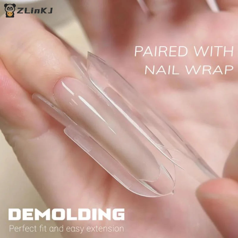 ▶30pcs Nail Clear Rocket Shape Sandwich Dual Nail Forms Reusable Full Cover Dual Nail Molds Top & Bottom Quickly Extend Nails Zpaxo