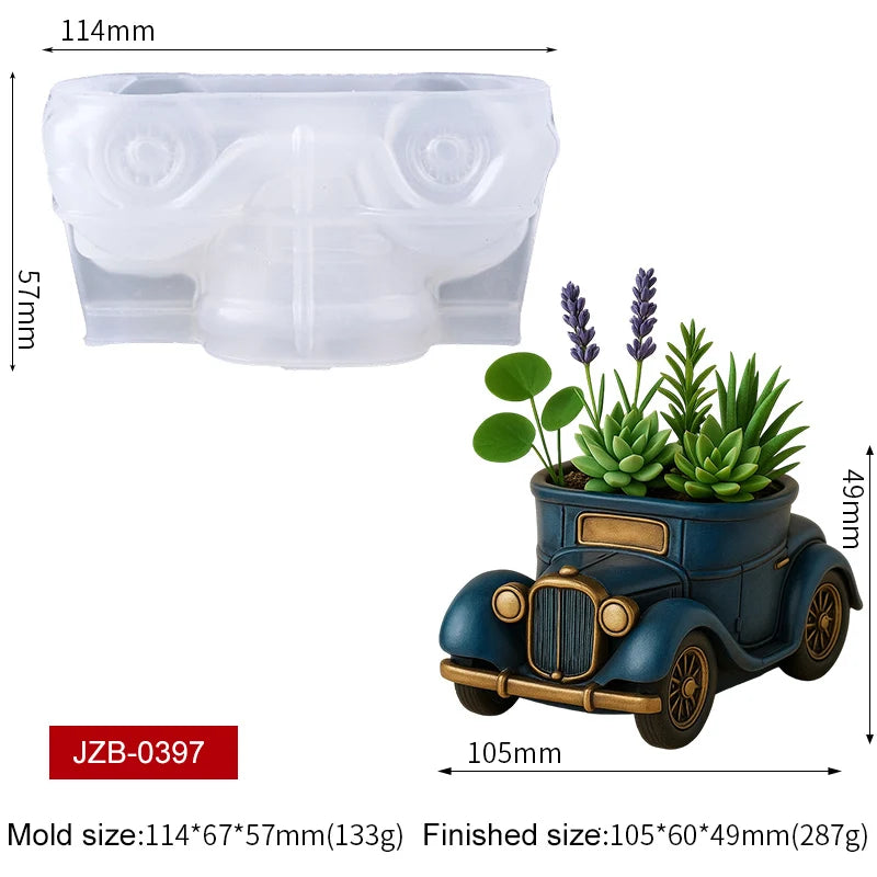 3D Vintage Bus Car Succulent Pot Silicone Mold DIY Succulent Planter Flower Pot Cement Plaster Pen Holder Candle Holder Mold Zpaxo Car