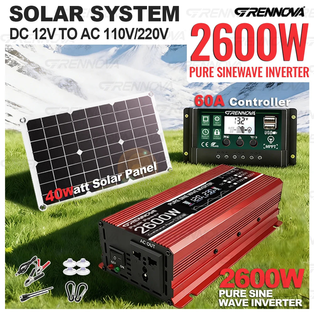 Grennova 2600W Off-grid System Pure Sine 12V To110V 220V Inverter 60A