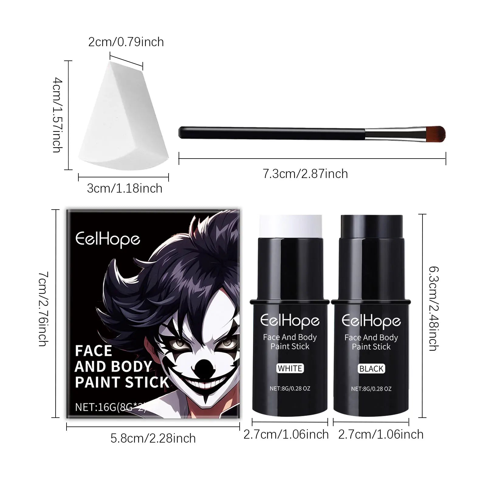 Halloween Black & White Face Body Paint Kit – Clown Joker Makeup Face & Body Paint Kit Zpaxo 1set boxed