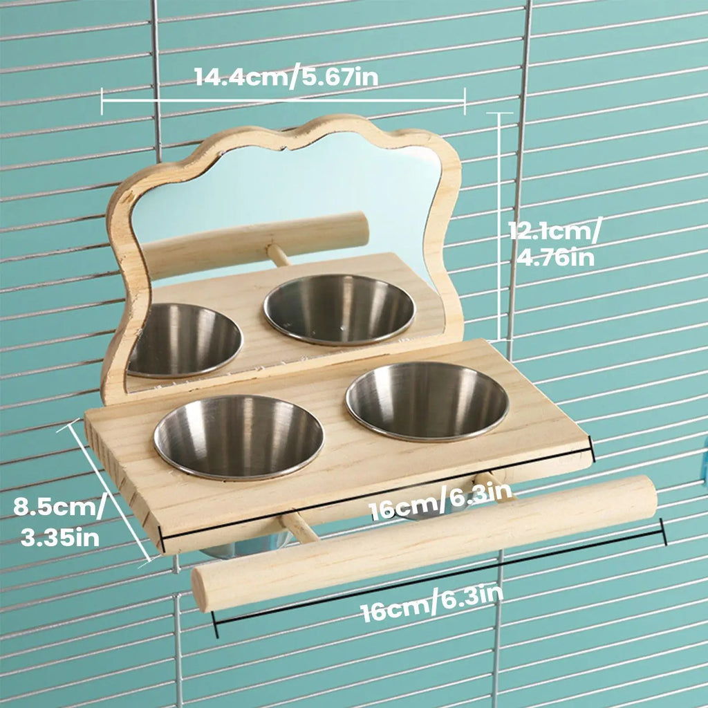 Bird Perch with Feeder Cage Accessories Bird Play Toy Parakeet Food Water Feeder Perch with Mirror for Parrots Parakeets Conures Zpaxo