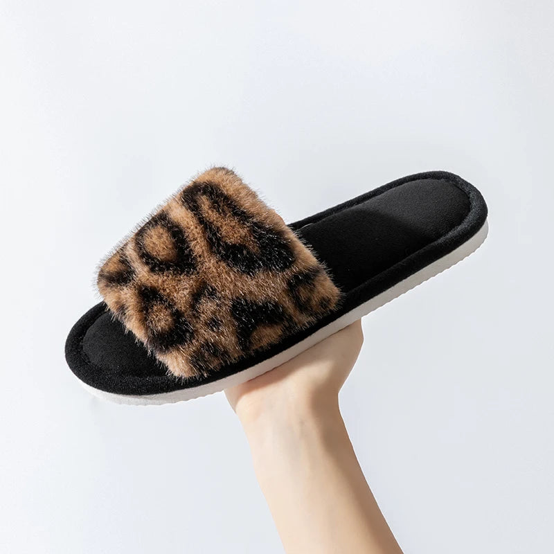 Women's Leopard Print Plush Slippers Home Non-slip Sole Soft