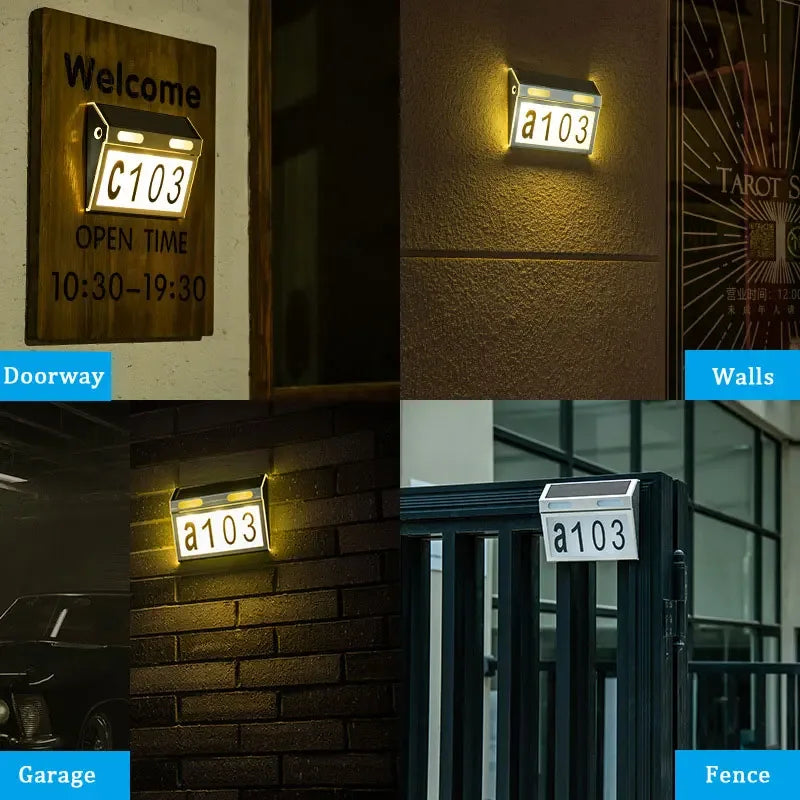 Solar House Number Lights Outdoor Waterproof Stainless LED Wall Lamp Zpaxo