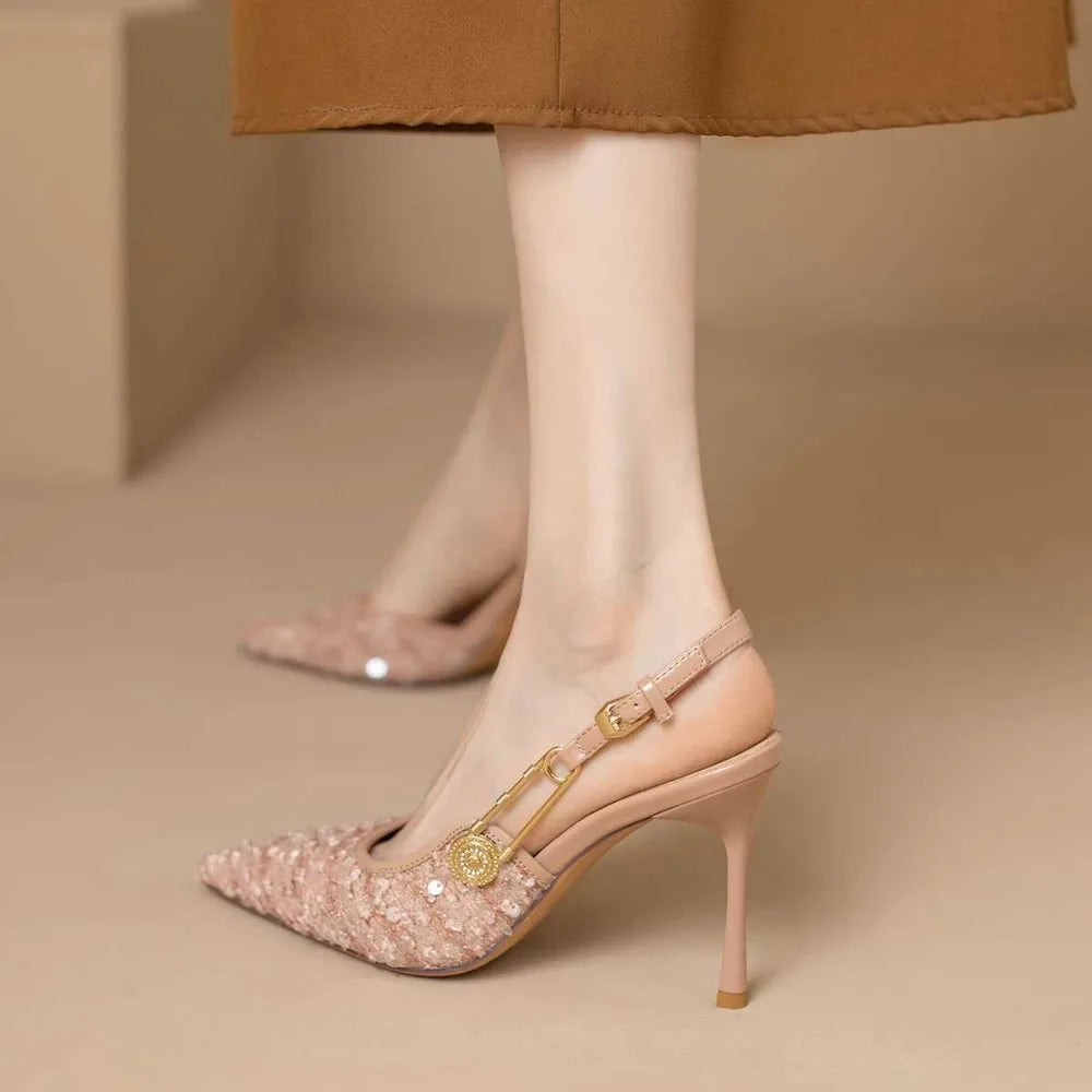 Pointed-toe Stiletto Heels Women's Sequins Cloth Spring Summer