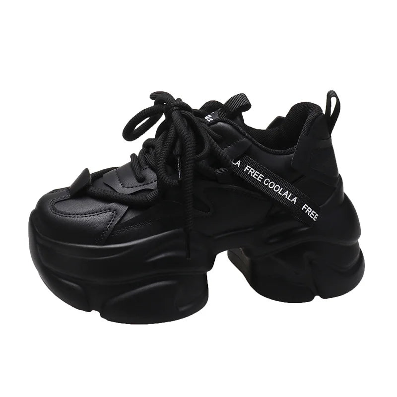 Women Chunky Sneakers Platform Sports Shoes 2023 Autumn Thick Bottom Zpaxo black 36(Foot 23cm) CN