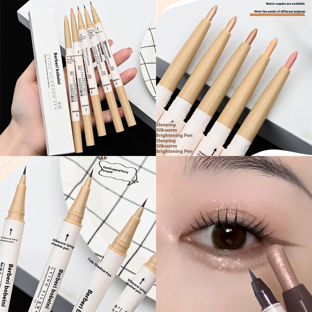 Ultra-fine Double Ended Eyeliner Pencil Matte Highlighter Eyeshadow Makeup Stick Sparkling Liquid Shadow Brighten Silkworm Pen Zpaxo