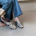 Fashion Hollow Women's Mid Heel Slippers Wedges Square Toe Closed Zpaxo Silver 39