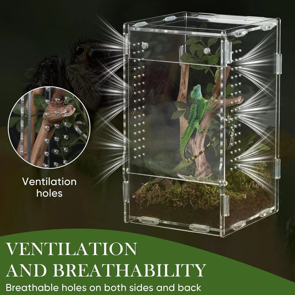 Reptile Enclosure Front Opening Escape Proof Habitat Acrylic Jumping