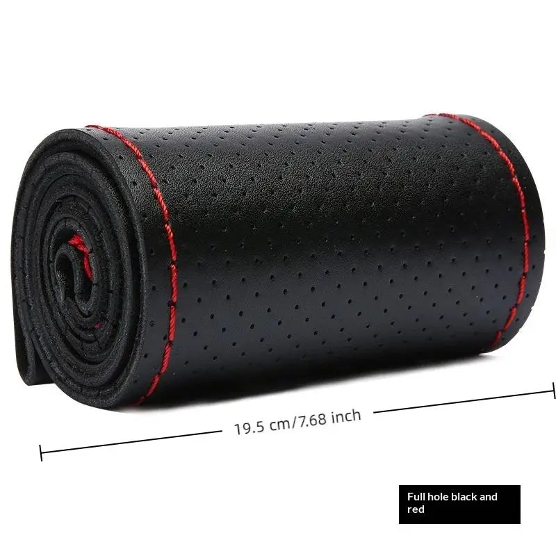 Hand-Sewn Leather Steering Wheel Cover – 38cm Universal