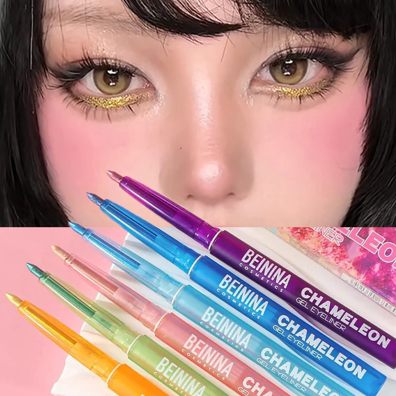 Shiny Chameleon Yellow Eyeliner Gel Pen Metallic Eyeshadow Multicolor Eye Liner Pearlescent Polarized Inner Eyes Pigment Makeup Zpaxo