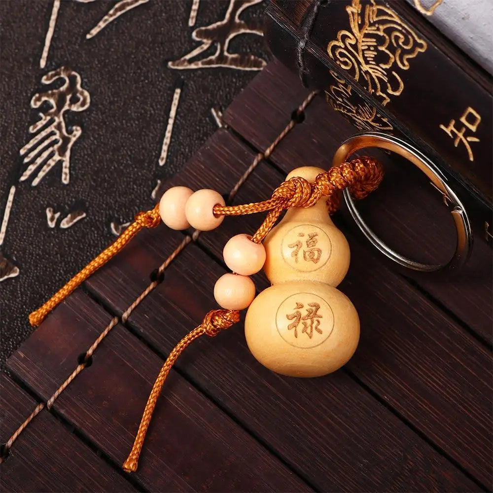 Gifts High Quality Ornaments Key Chain Car Key Ring Wishful Peach Wood Keyring Chinese Traditional Keychain Good Luck Gourd Zpaxo