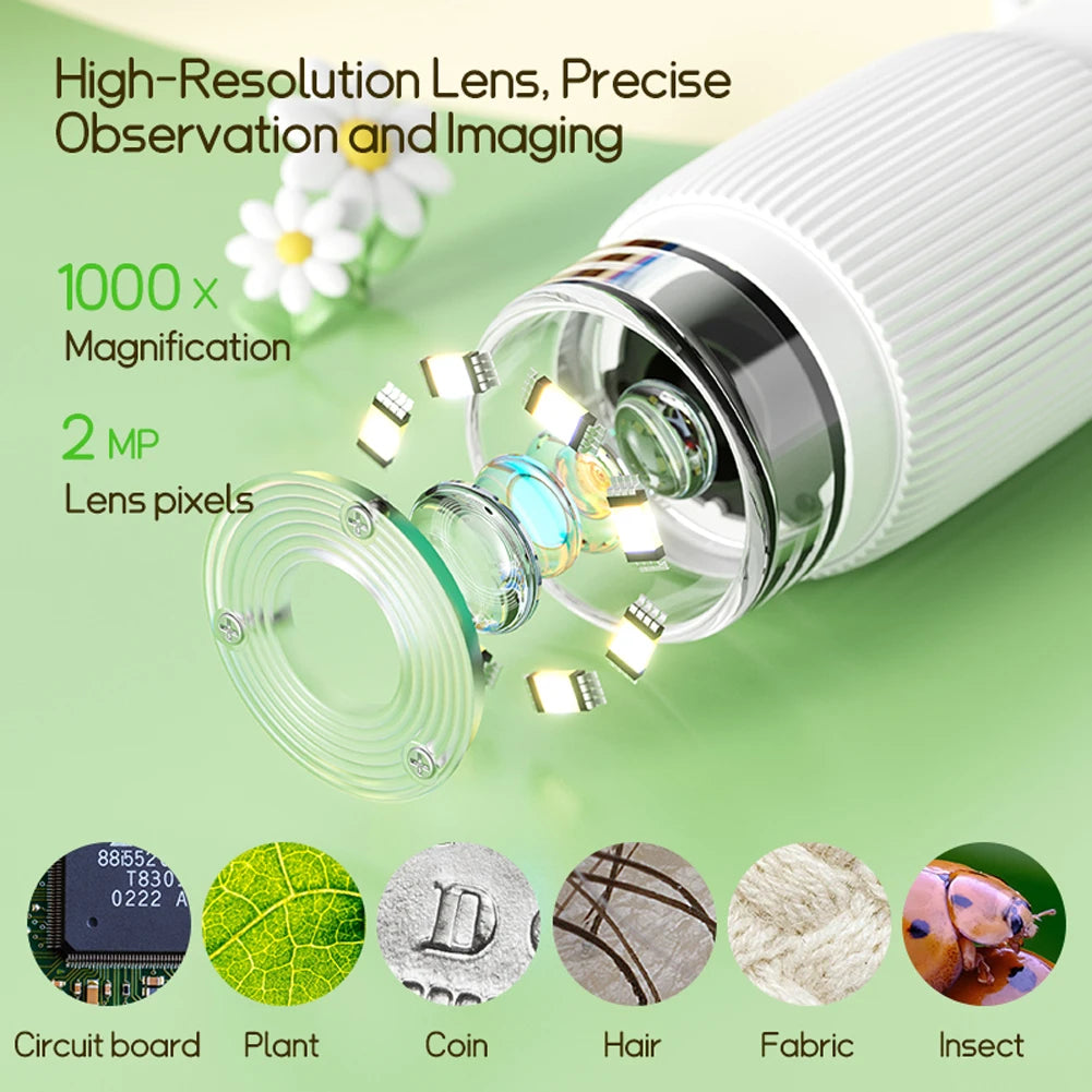 1000X Electronic Magnifier Camera 2 Inch IPS Screen Children Biological Insect Coin Magnifier 2MP Lens Mini Portable Microscopes Zpaxo