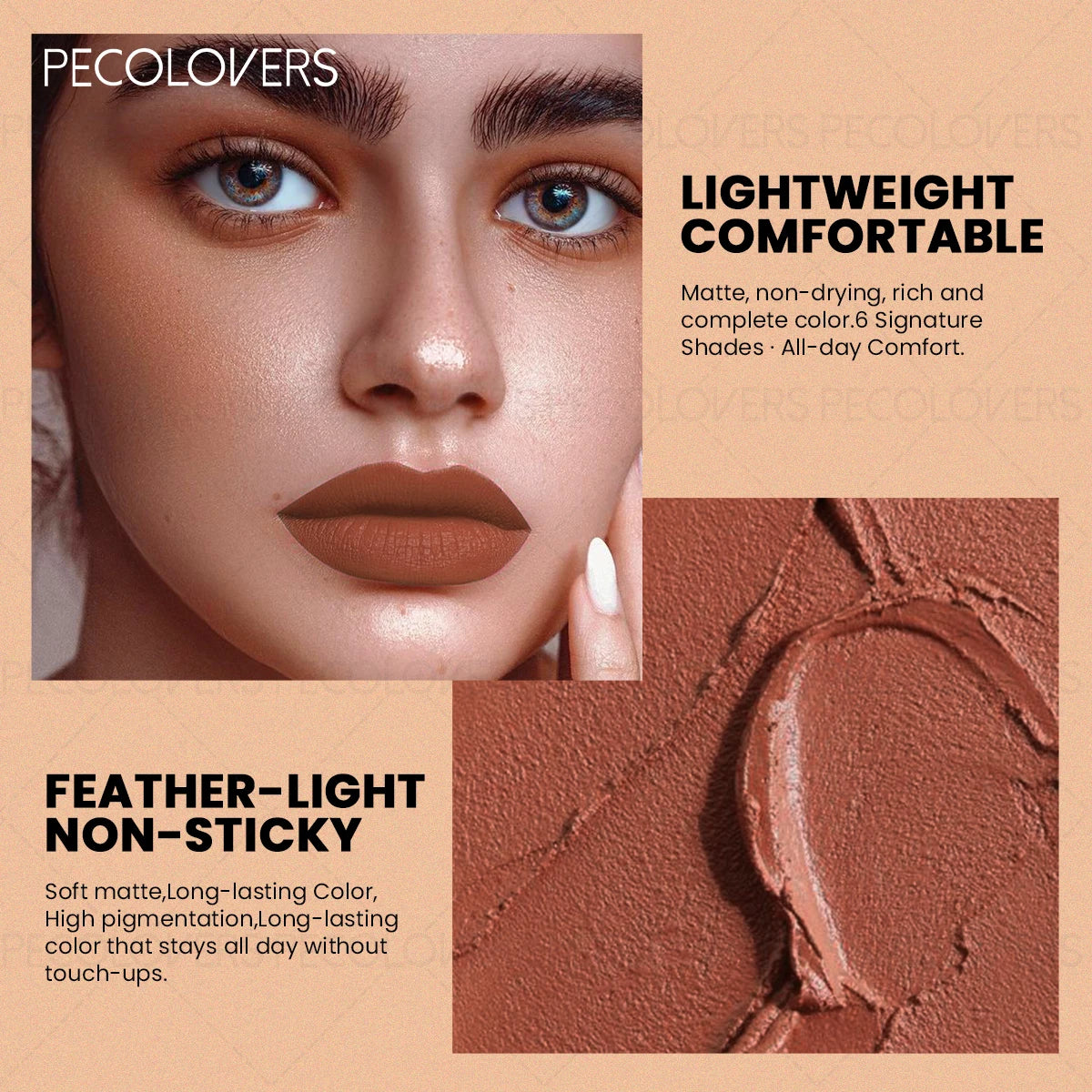 1PC Matte Velvet Brown Lipstick - Waterproof and Sweat-proof, Non-stick Cup, High Color Development, Non-sticky Lip Gloss Zpaxo