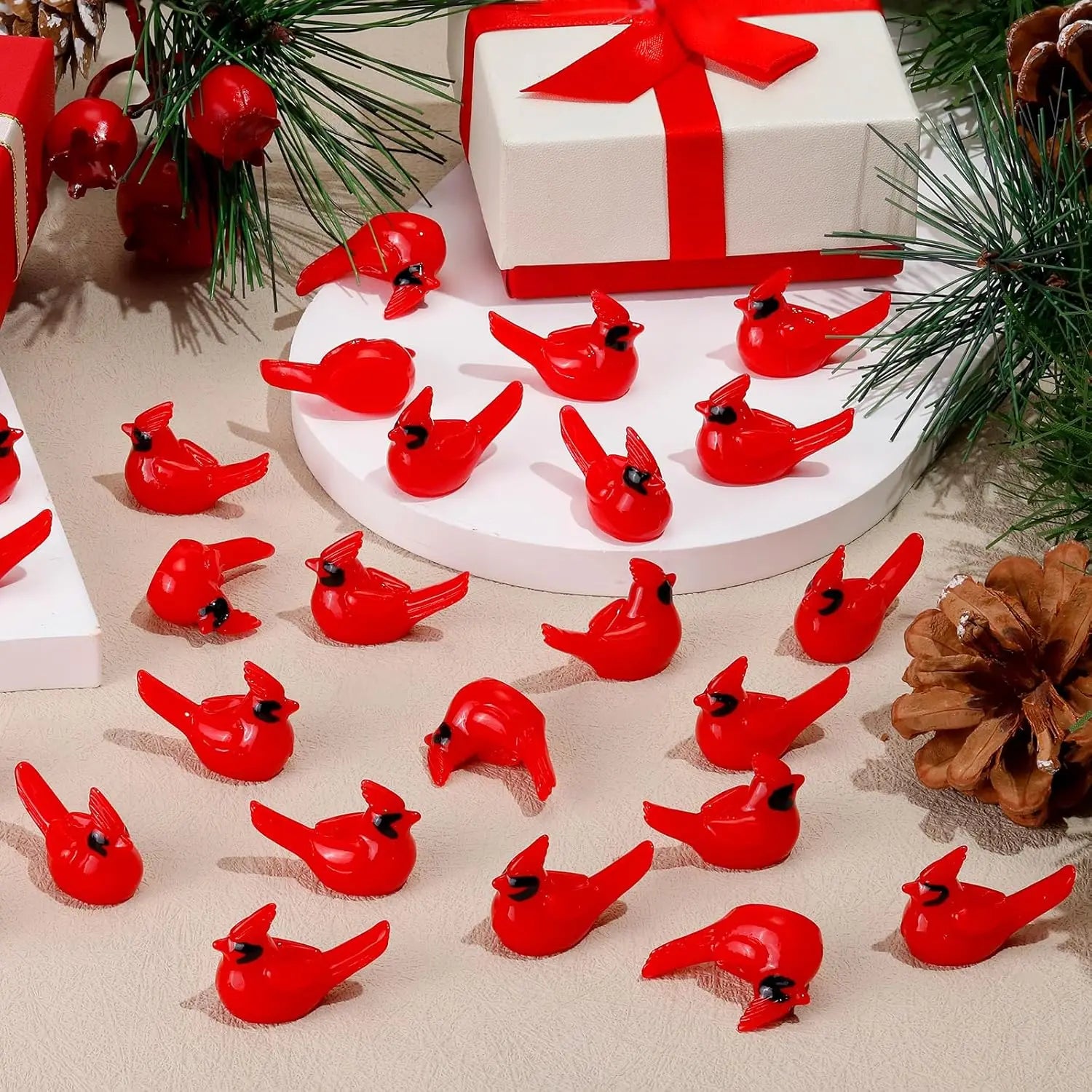 Mini Red Cardinal Bird Figurines – Resin Fairy Garden Ornaments