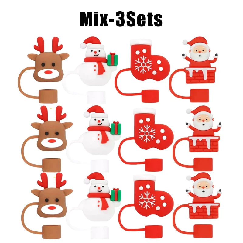 Christmas Straw Covers Caps Tumblers Dustproof Toppers Cups 30 Cup Zpaxo Mix-3Sets