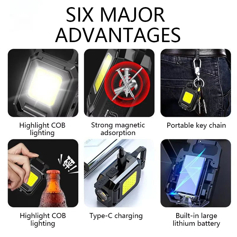 COB Keychain Work Light Dual Source 5Mode Rechargeable Lumens Zpaxo