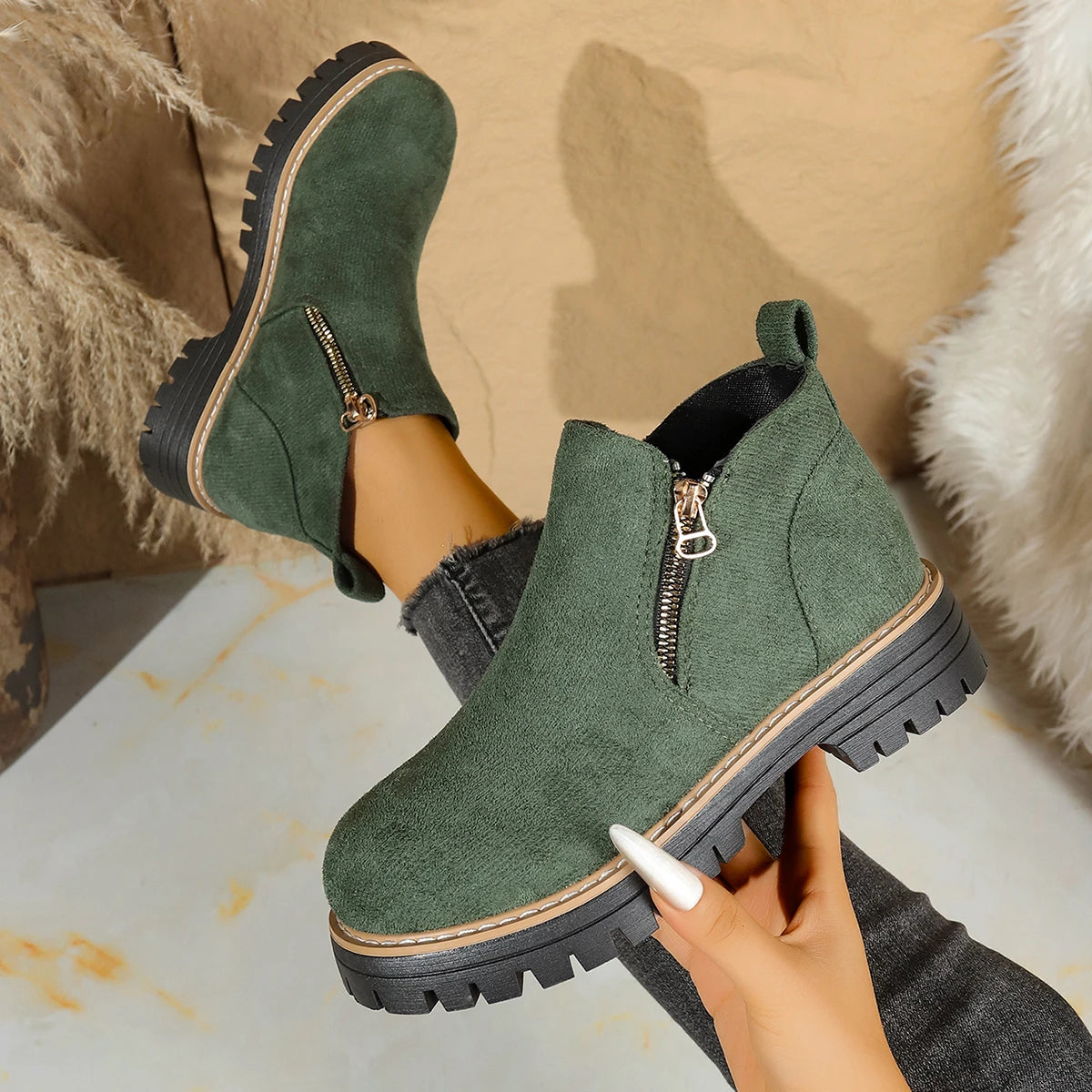 2025 New Women Boots Fashion Comfortable Shoes for Women Trend Plus Size Platform Shoes Lightweight Thick Sole Ankle Boots Women Zpaxo army green 40