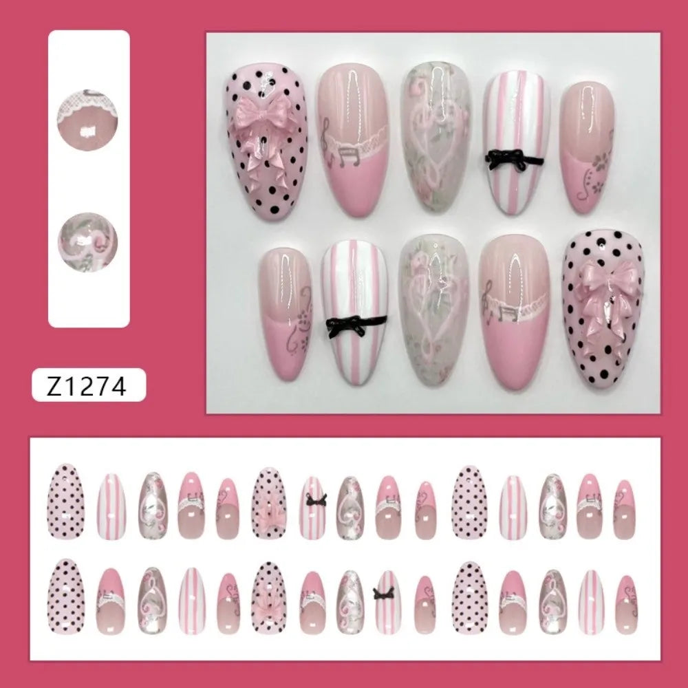 24Pcs New Pink False Nail Cross Detachable Press on Nails Full Cover Wearable Fake Nail Tips Women Zpaxo Style A