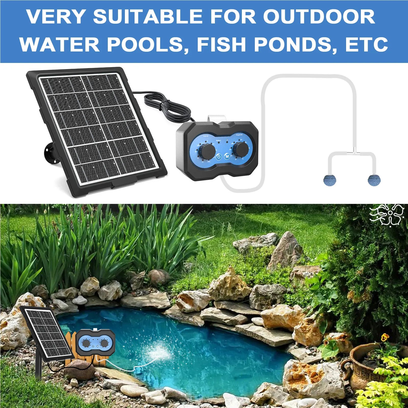 Solar Air Pump with Timer Pond Solar Oxygen Pump 2 Modes Solar Pond Aerator Bubble Adjuster for Small Pond Hydroponics Fish Tank Zpaxo