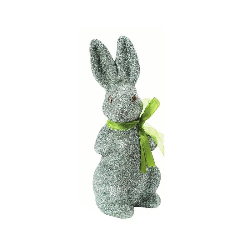 Easter Decoration Sparkling Foam Bunny Figurine With Bow Tie 8.6" Glitter Rabbit Tabletop Ornament For Easter Zpaxo D