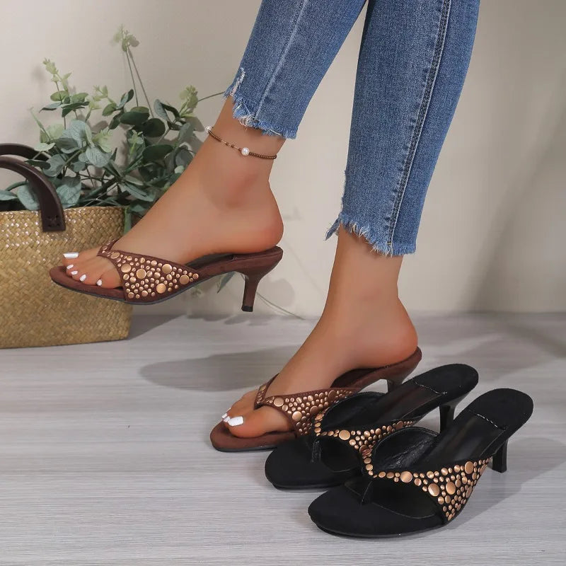 Fish Mouth Clip-toe Women's Vintage Comfortable Thin Heel Slippers Zpaxo