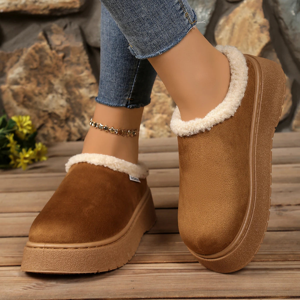Women Snow Boots 2025 New Round Toe Slip on Soft Warm Shoes Women Winter Solid Color Platform Ankle Boots Woman Zapatos De Mujer Zpaxo