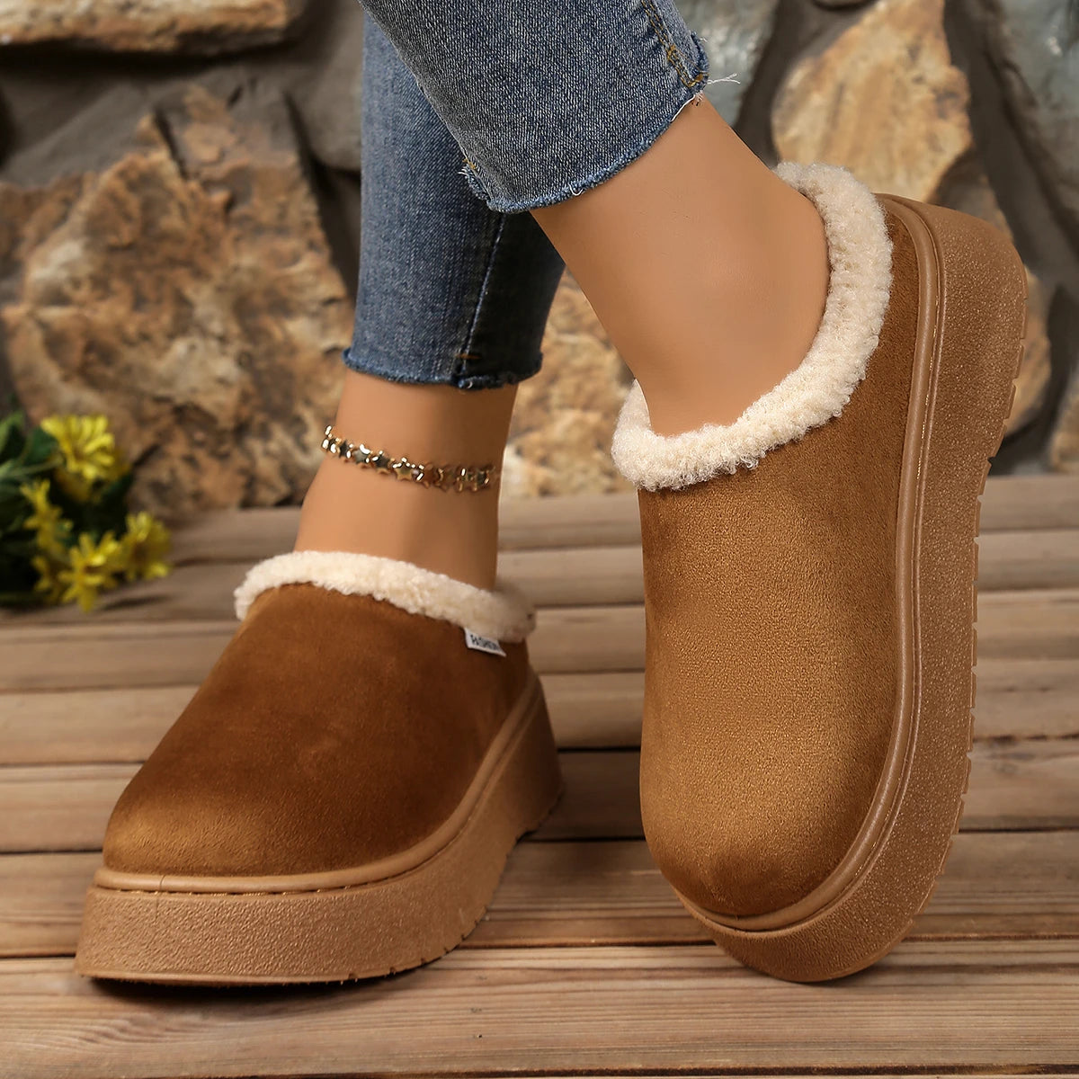 Women Snow Boots 2025 New Round Toe Slip on Soft Warm Shoes Women Winter Solid Color Platform Ankle Boots Woman Zapatos De Mujer Zpaxo