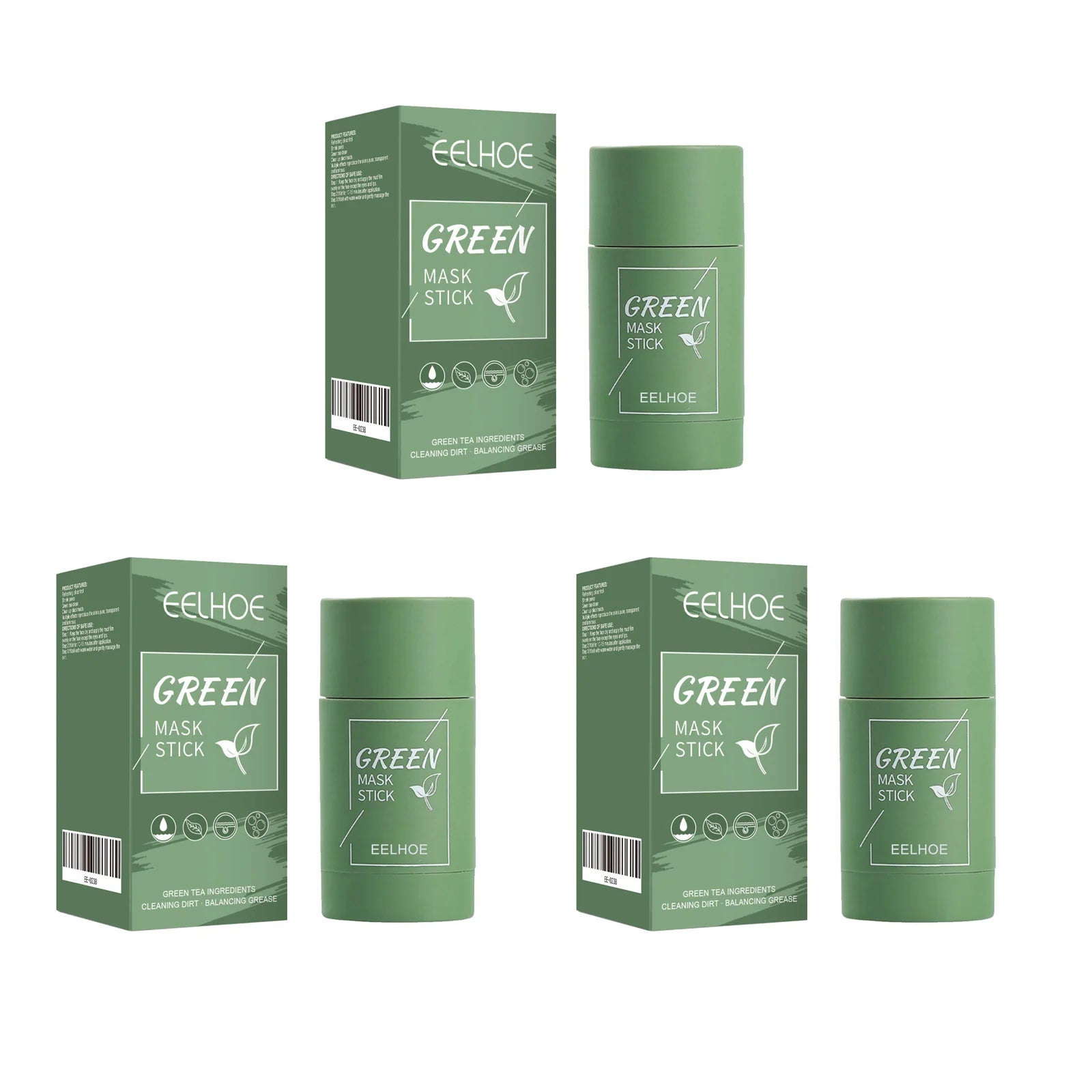 Eelhoe Green Tea Solid Mask Stick – Pore Cleanse & Blackheads Solid Face Mask Zpaxo 3 x 40g A