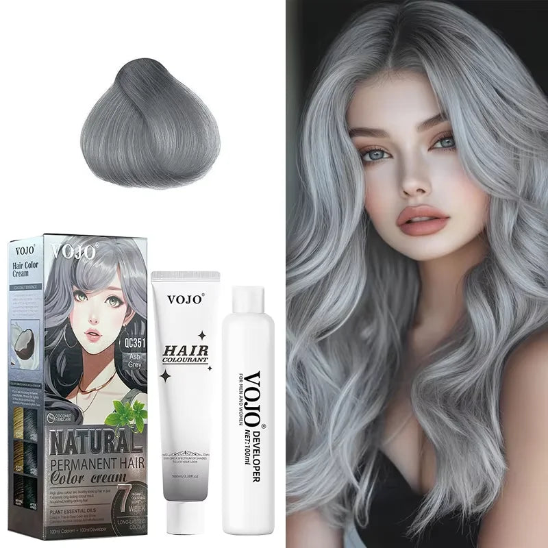 3-in-1 Long-Lasting Hair Dye Shampoo,100ml &100ml Coloring Agent Hair Dye Shampoo for Women and Men,Semi-Permanent Hair Cream Zpaxo Ash grey