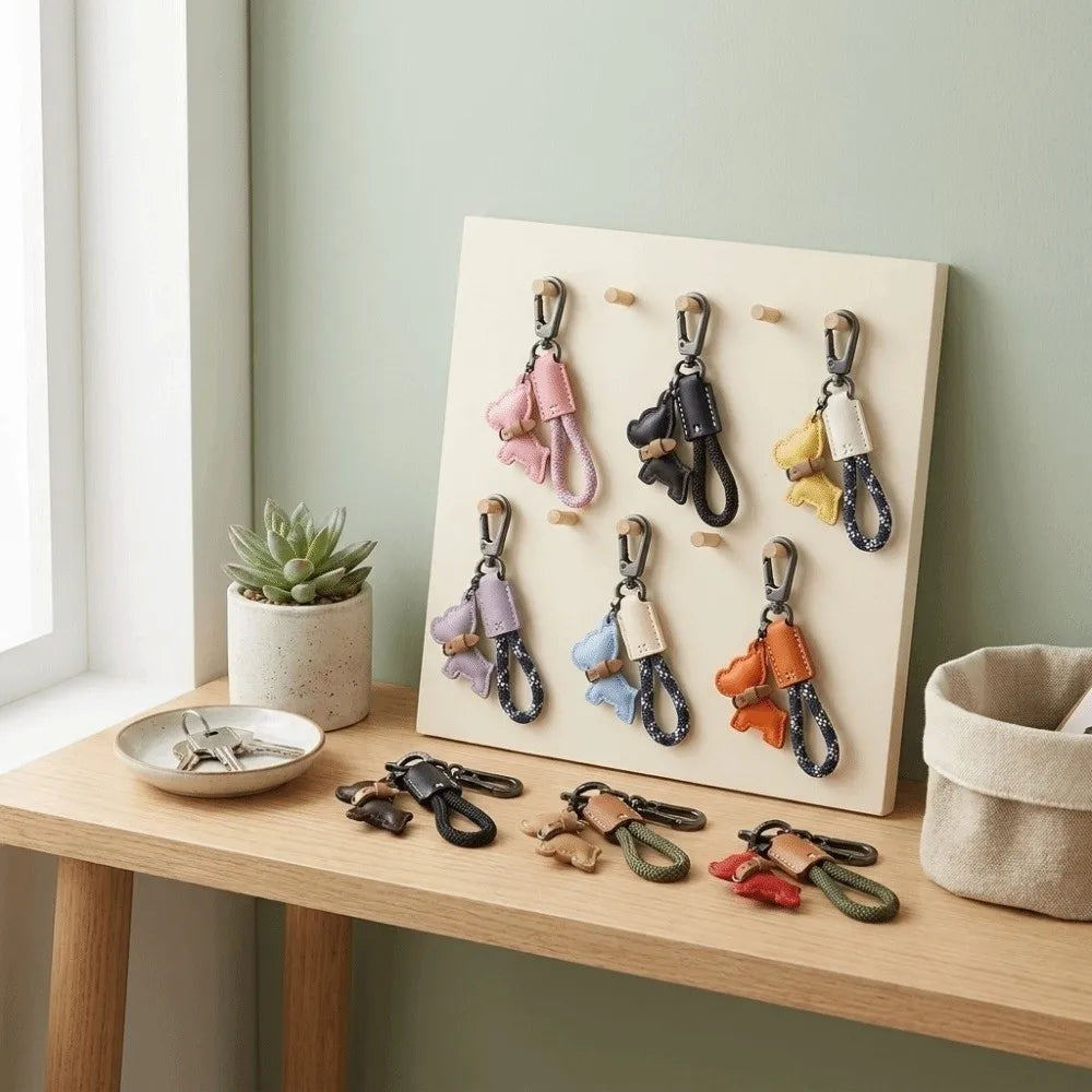 Multi-Use Bulldog Leather Keychain Braided Rope D Buckle Swivel Clasp Bag Charm Cartoon Puppy Thick Rope Key Pendant Holiday Zpaxo