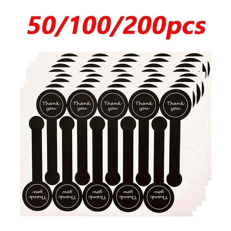 50/100/200pcs Black Thank You Long Sealing Sticker Pudding Bottle Sticker, Baking Box Label Sticker, Baking, Handicraft Products Zpaxo