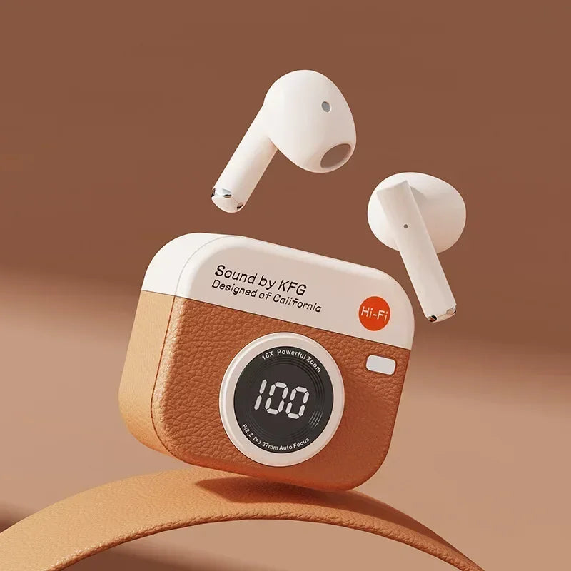 TWS Earbuds Wireless Earphones Q86 Retro Headsets Noise Reduction Zpaxo Brown