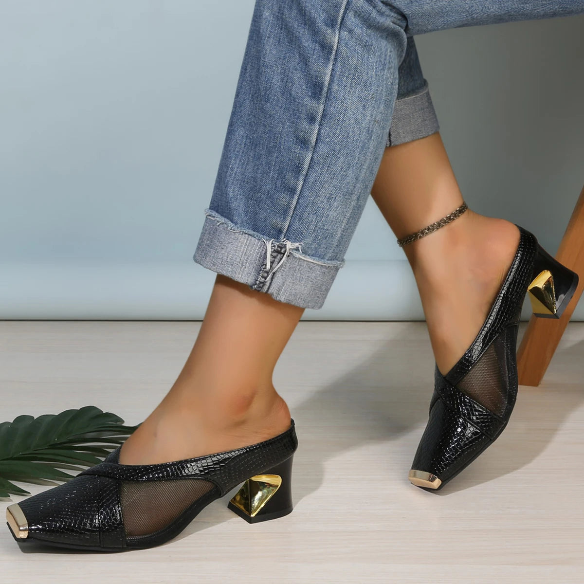 2025 Women High Heels Sandals Breathable Thick Heels Sandals Comfort Square Head Shoes for Women Fashion Large Size Shoes Women Zpaxo