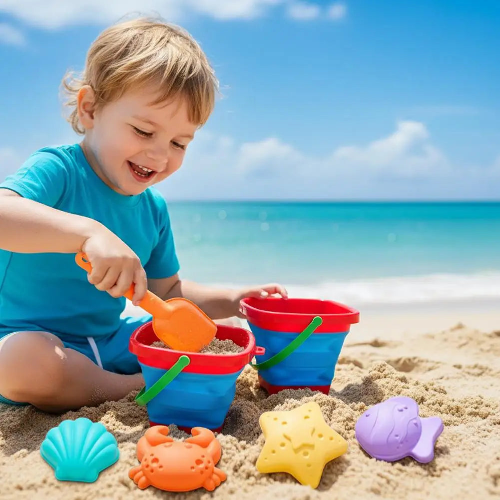 Foldable Beach Sand Toys Set – Collapsible Bucket, Shovel & Molds Beach Sand Toy Set Zpaxo