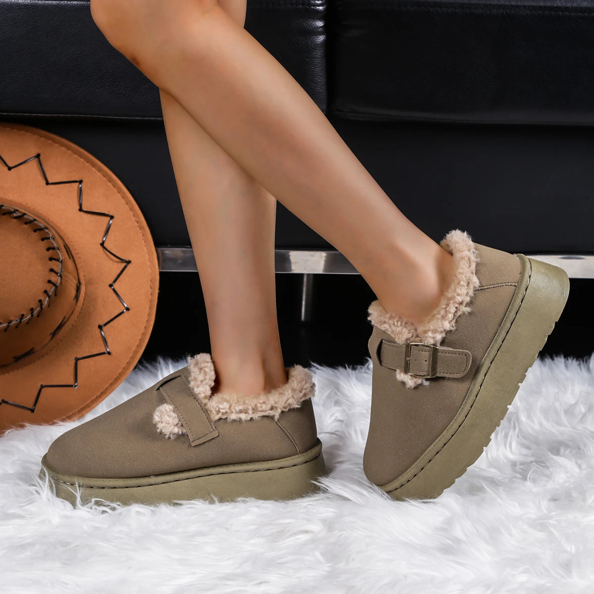 Women Ankle Boots 2025 New Comfortable Leisure Shoes Round Toe Platform Cotton Shoes Women Thick Bottom Plush Casual Snow Boots Zpaxo