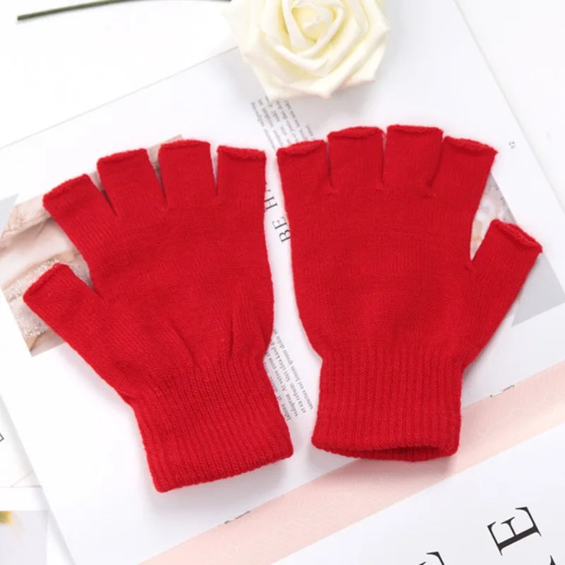 1pair Short Half Finger Fingerless Knit Wrist Glove Winter Warm Stretch Work Gloves for Women and Men Cycling Accessories Zpaxo