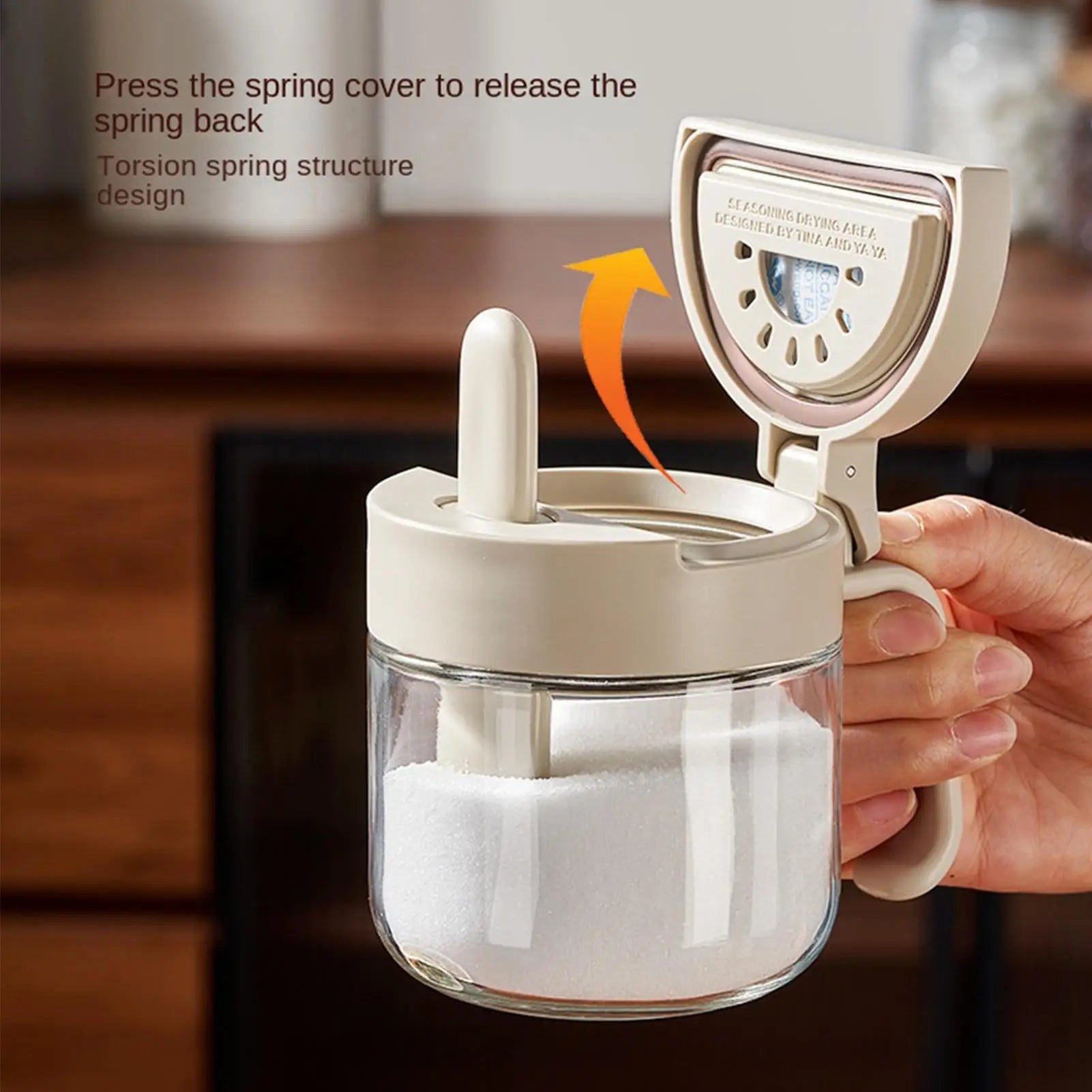 Glass Seasoning Jar Spoon Airtight Leakproof Condiment Container