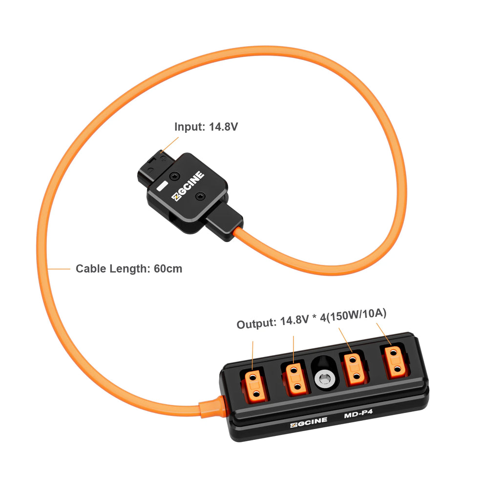 MD-P4 D-tap Splitter Cable 180 Rotatable Male Plug 4 Female Ports