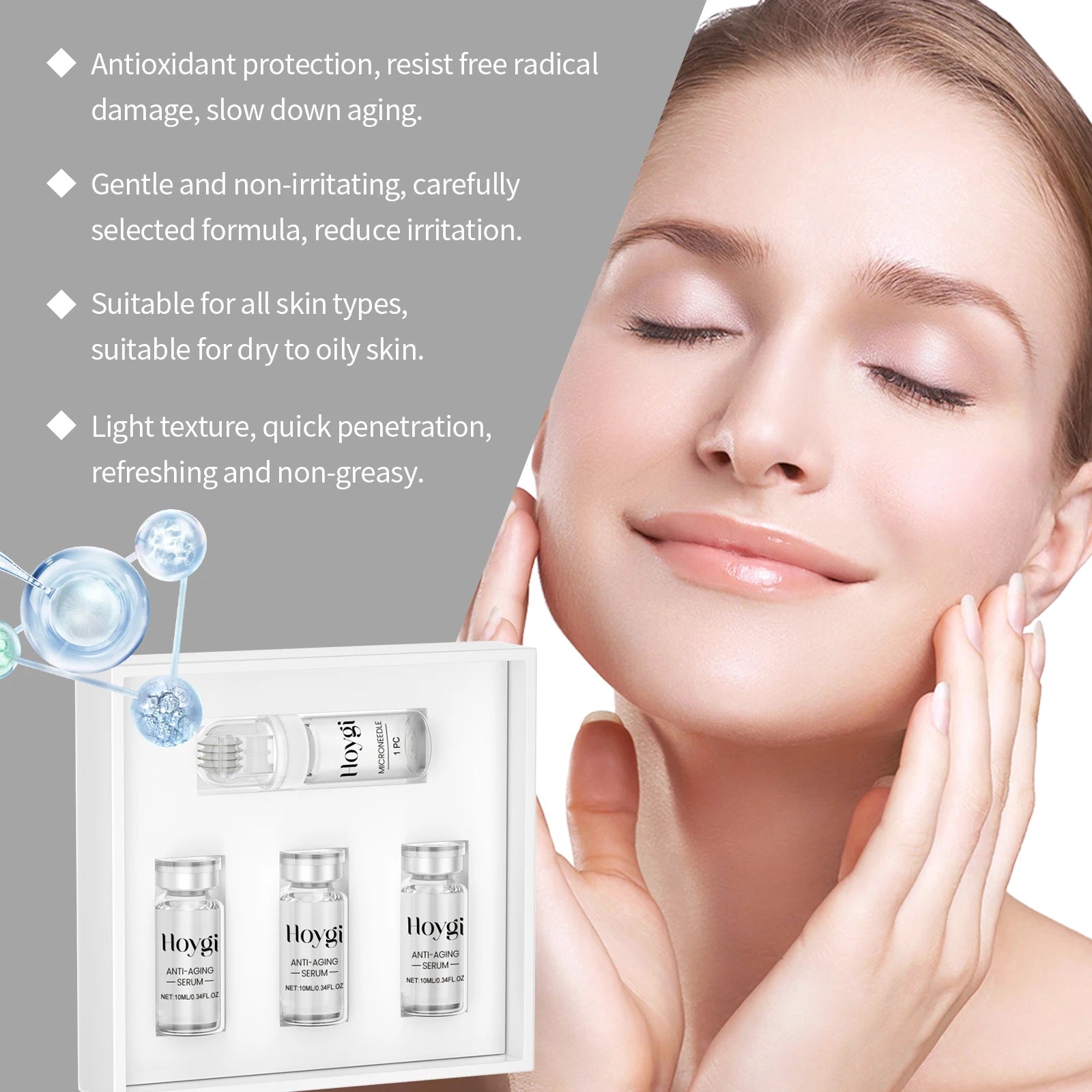 Hoygi Hyaluronic Acid Microneedle Roller Set – Anti-Aging Serum Microneedle Roller Serum Set Zpaxo