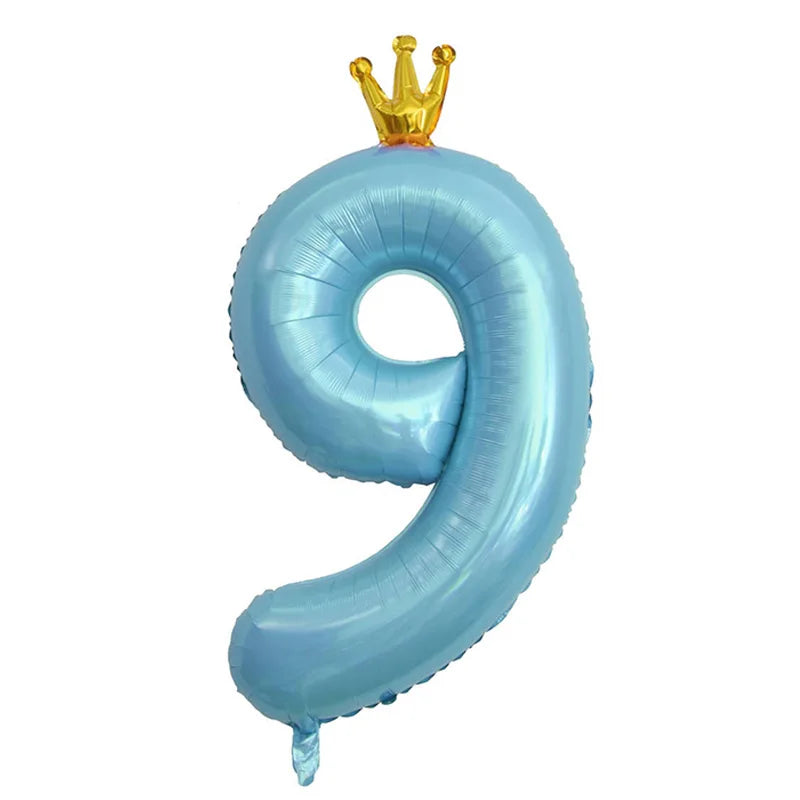 Pastel Baby Blue Pink Foil Number Balloon Crown 1 2 3 4 5 6 7 8 9