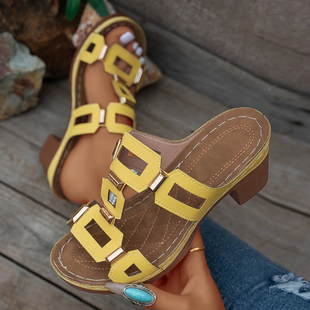 2025 Women Heels Sandals Thick-soled Large-size Shoes Summer Wedge Zpaxo YELLOW 36