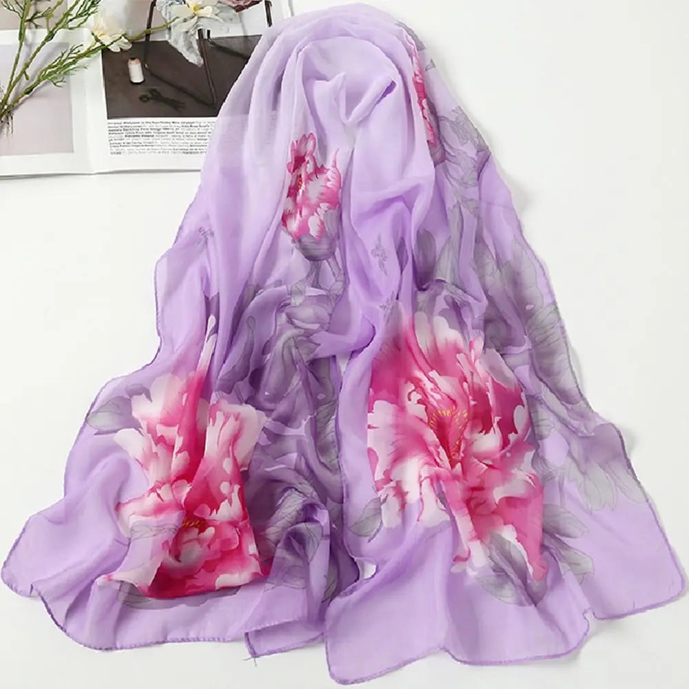 Elegant 160*50cm Chiffon Scarf Sunscreen Gradient Shawl Silk Flower Print Washable Beach Gauze Scarf for Women Zpaxo