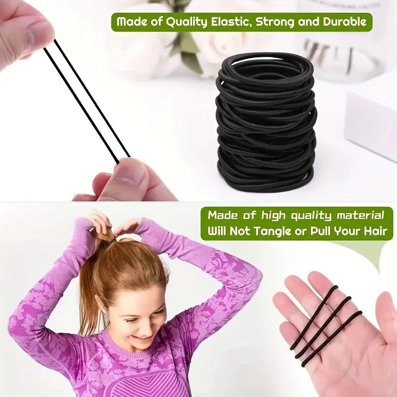 50/100pcs 3MM Black Small Hair Ties Elastic Hair Ties Ring Ponytail Holders for DIY Women Man Thick Curly Headband Accessories Zpaxo
