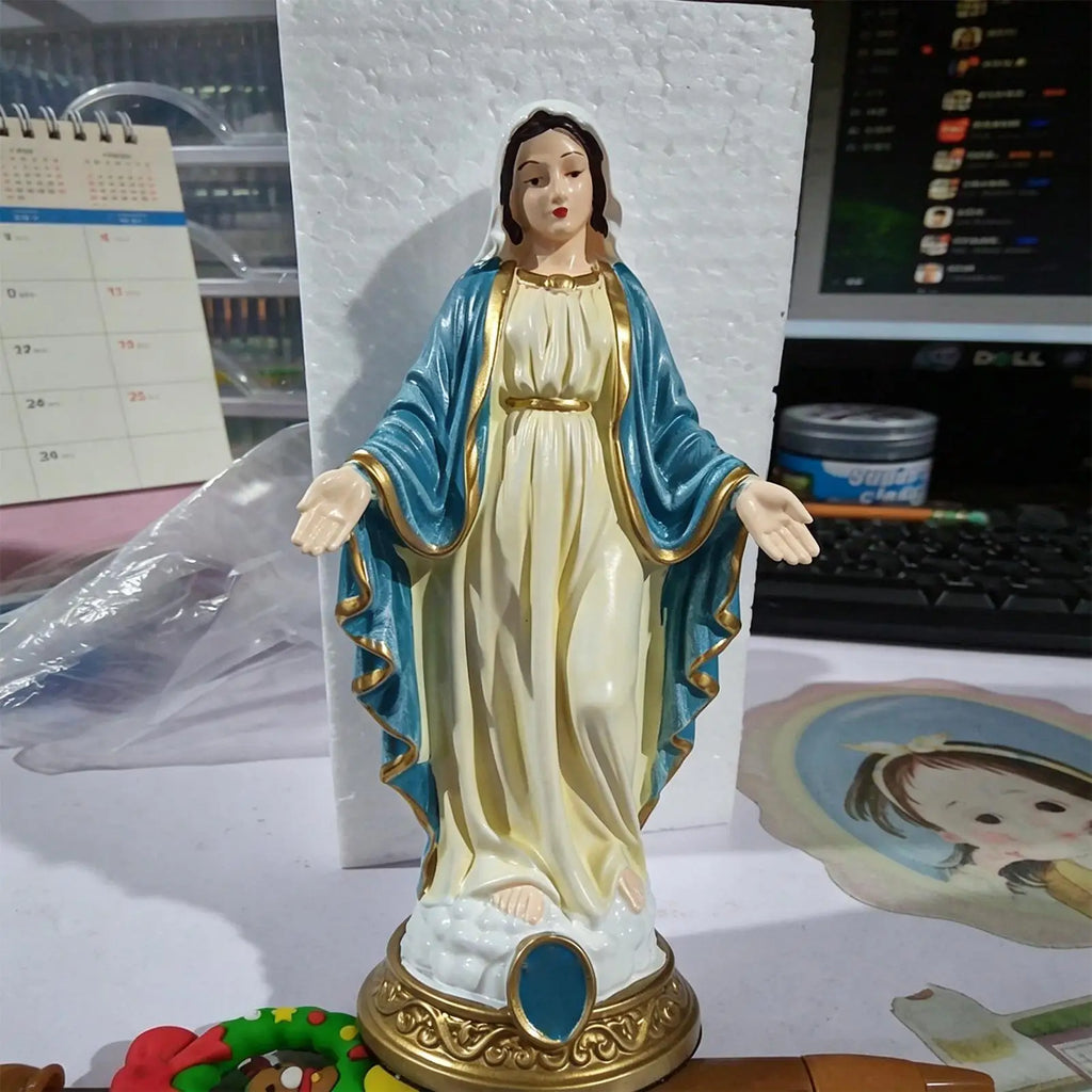 Resin Virgin Mary Collectible Figure Hand Painted Blessed Mother Catholic Religious Statue for Home Decor Zpaxo