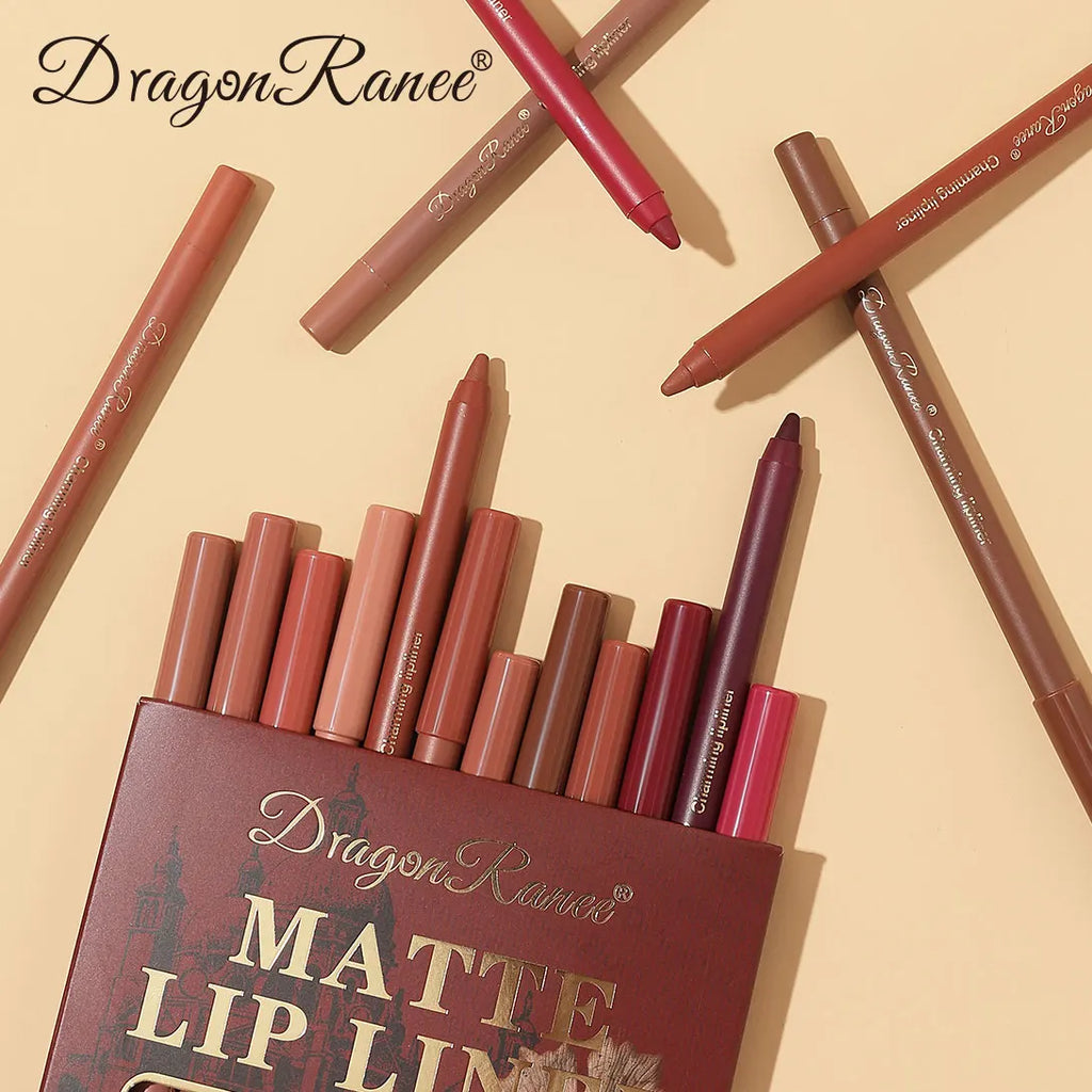 12Pcs/Set Lip Liner Pen Set Waterproof and Sweatproof, Delicate Texture, Non-Smudging, Lip Shaping, Essential for Beginners, Lip Liner Pen Set for Holiday Parties, Valentine's Day Gift Zpaxo